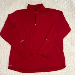 Nike 1/4 zip long sleeve dri fit running shirt red w/ thumb holes curved hem XL